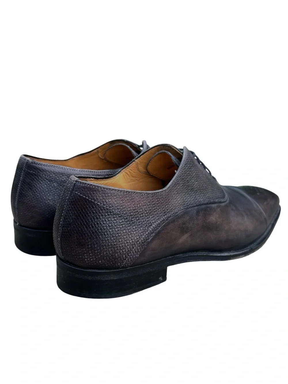 Magnanni Vaughan Leather Oxfords Hand-Burnished Black Brown Men's Size 11.5
